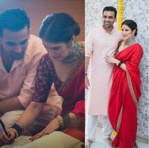 PICS: Sagarika Ghatge & cricketer Zaheer Khan look PERFECT together at their wedding reception!