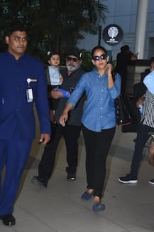 IN PICS: Shahid Kapoor's BABY GIRL Misha looks like a doll in her dadaji Pankaj Kapur's arms as they exit the airport with Mira Rajput!