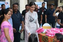 IN PICS: Sonam Kapoor turns 'Pad Woman'; distributes sanitary napkins to girls during 'Pad Man' promotions!