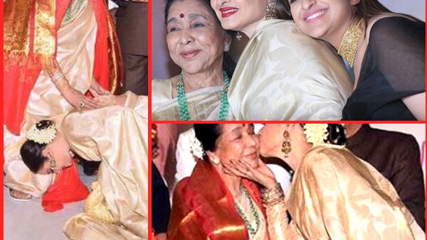 Rekha felicitates Asha Bhosle with Yash Chopra Memorial Award Rekha felicitates Asha Bhosle with Yash Chopra Memorial Award