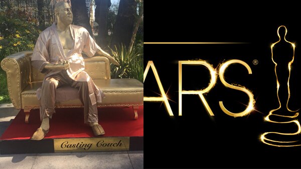 Gold Weinstein statue in bathrobe at Oscars Gold Weinstein statue in bathrobe at Oscars