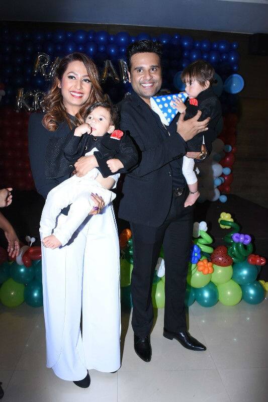 Comedian Krushna Abhishek and wife Kashmera Shah's twins- Rayaan and Krishaang turned one year old on Sunday and the couple hosted a grand bash for their lil ones