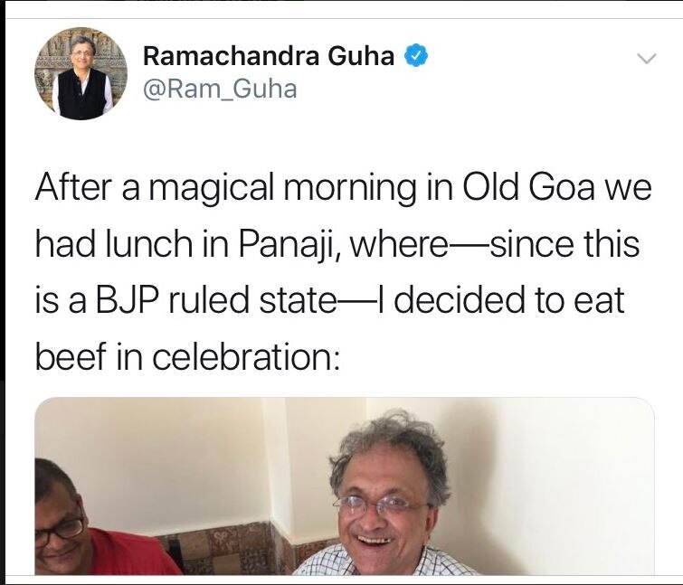 Ramachandra Guha deletes controversial beef tweet, says was in poor taste