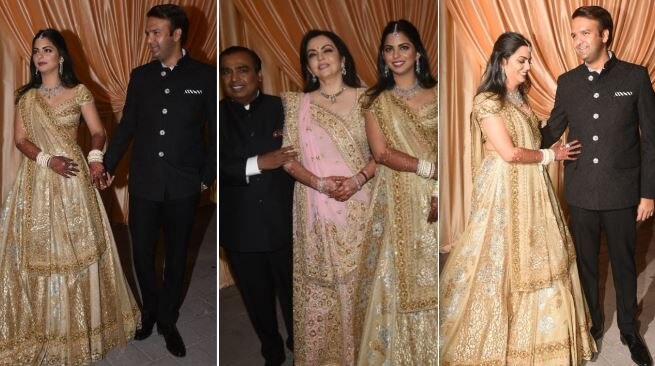 Isha Ambani- Anand Piramal wedding reception pics: Ambani & Piramal family pose with the newlyweds! Isha Ambani-Anand Piramal wedding reception pics: Newlyweds look like a match made in heaven!