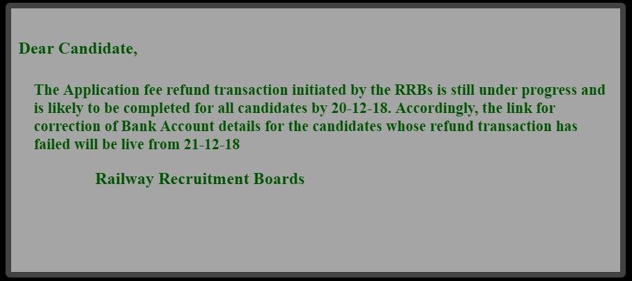RRB ALP Technician 2018: Fee Refund process to begin from December 21 at rrbcdg.gov.in