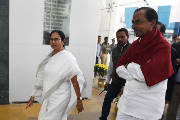 Telangana CM KCR makes efforts for non-BJP, non-Cong front ahead of Lok Saba Elections 2019; meets Mamata Banerjee Telangana CM KCR beefs up efforts for non-BJP, non-Cong front; meets Mamata after Patnaik