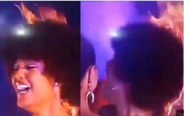 WATCH: Miss Africa's hair catches fire on stage during announcement of winner WATCH: Miss Africa's hair catches fire on stage during announcement of winner