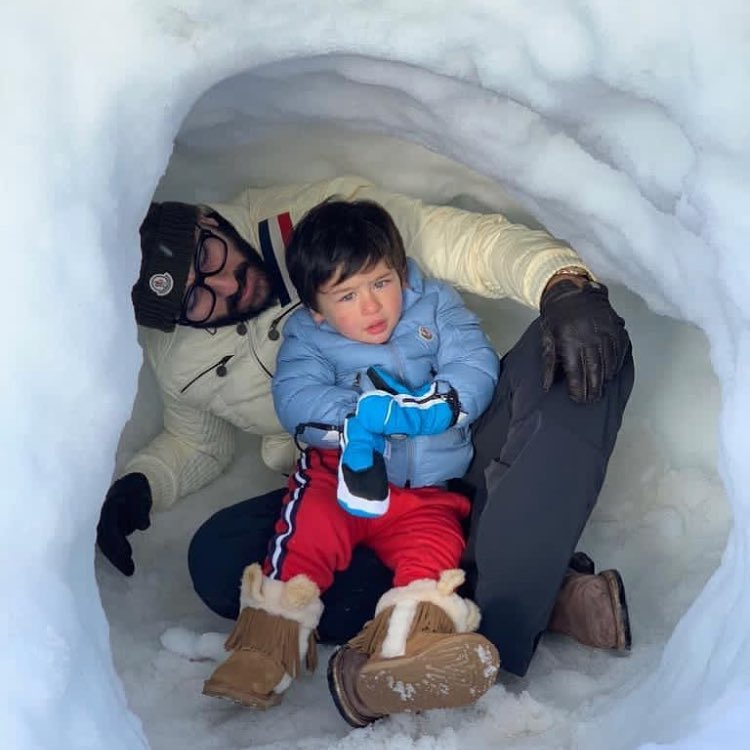 Fresh PICS: Saif-Kareena & Taimur in Switzerland; Dad-son chill inside 'igloo' together!