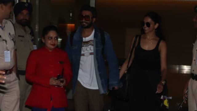 Ranveer Singh was dressed in a GUCCI tee, denim shirt and chequered pants. The ‘Bajirao Mastani’ actor also completed his look with white shoes and goggles.