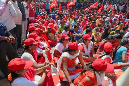 The 10 central trade unions who have called the strike have placed a charter of demands that include minimum wage, universal social security, workers' status and including pay and facilities for the scheme workers, against privatization of public and government organizations. AFP IMAGE