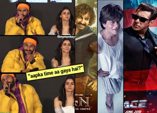 Gully Boy Trailer launch VIDEO: Ranveer Singh asked to comment on 3 khans Srk, Aamir, Salman's films failing in 2018! Here's how he REACTED! Gully Boy Trailer launch VIDEO: With 3 Khans Aamir-Srk-Salman's films failing, has Ranveer Singh's time come as tagline goes 'Apna Time Aayega'? Here's what he said!