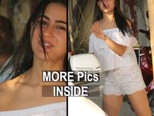 Sara Ali Khan spotted at gym looking fresh like dew in white off-shoulder crop top, lacy shorts and wet hair!