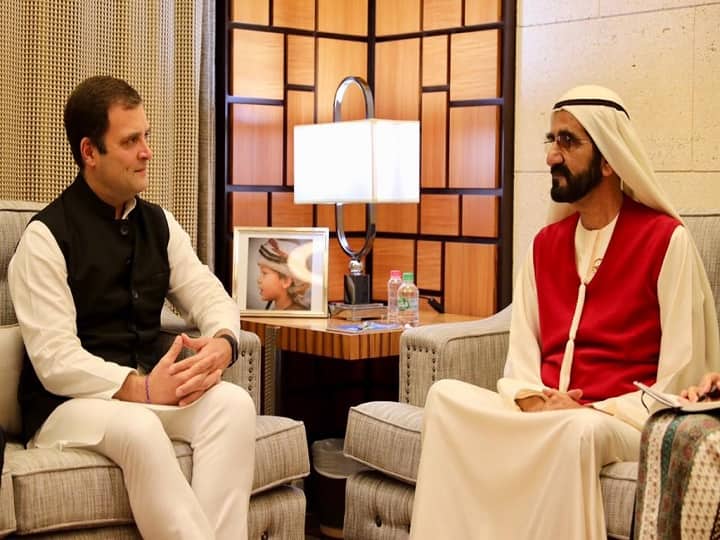 Congress President Rahul Gandhi on Friday met Vice President and Prime Minister of the UAE Sheikh Mohammed bin Rashid Al Maktoum in Dubai and discussed continued bilateral relations in the 21st century. (PIC/Rahul Gandhi Twitter)