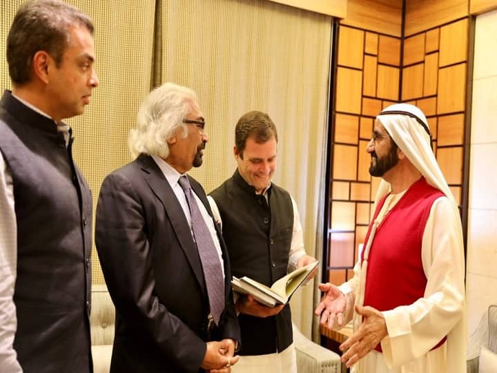Gandhi, who is in the United Arab Emirates (UAE), will meet senior ministers of the country during his two-day maiden visit to Dubai and Abu Dhabi. The Congress president is being accompanied by Indian Overseas Congress chairman Sam Pitroda and party leader Milind Deora.(PIC/Rahul Gandhi Twitter)