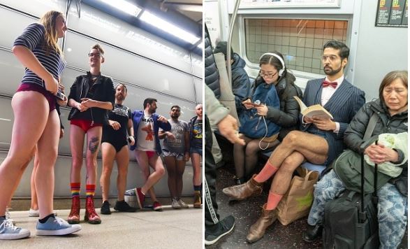No Trousers Tube Ride Passengers strip down to underwear on public  transport in celebration of silliness  The Independent  The Independent