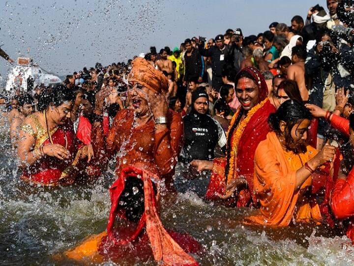 Kumbh Meal 2019: Followers of the Kinnar Akhara monastic Hindu order made up of transgender members take a dip in the Sangam during the auspicious bathing day of Makar Sankranti at the Kumbh Mela in Allahabad on January 15, 2019. (AFP)