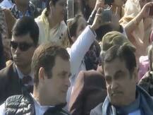 Rahul Gandhi and Nitin Gadkari engage in a friendly exchange at R-Day celebrations