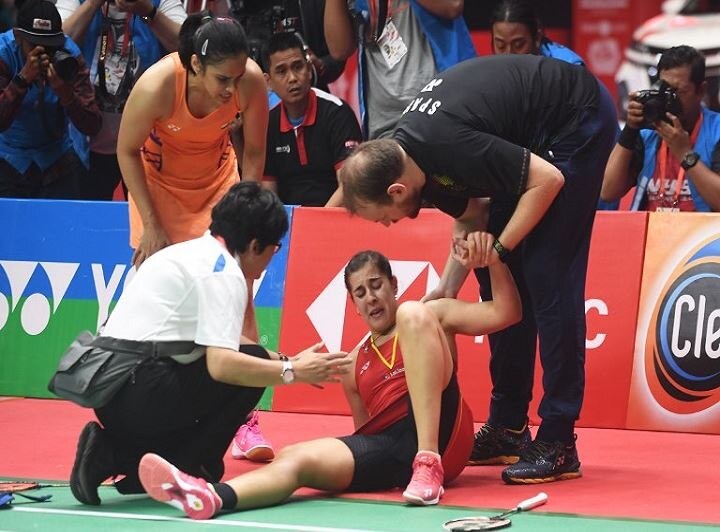 Saina Nehwal wins Indonesia Masters after tearful Carolina Marin concedes final due to injury Saina Nehwal wins Indonesia Masters after tearful Carolina Marin concedes final due to injury