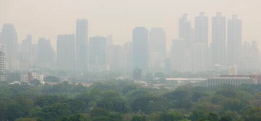 The situation is so grim in the city that schools were ordered shut on Wednesday for the rest of the week and the Public Health Ministry advised against outdoor activities. In image, a thick layer of smog covers Lumpini Park in central Bangkok. (AP Photo/Wally Santana)