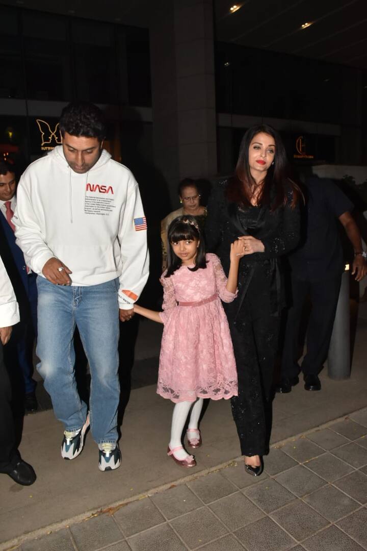 The Bachchan trio was clicked as they headed out from a popular restaurant.