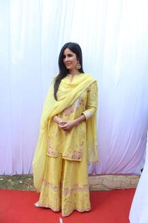 In PICS: Katrina Kaif looks beautiful in yellow as she attends Anurag Basu’s Saraswati Puja