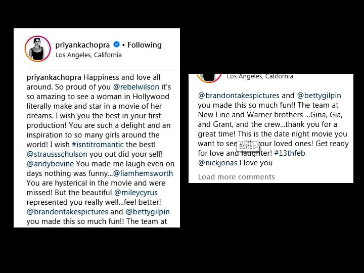 Here's Priyanka's Instagram message she wrote on film's premiere just a while ago.