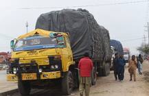 PICS: A number of Pakistani trucks line up near Wagah border as India halts cross-border services