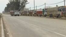 PICS: A number of Pakistani trucks line up near Wagah border as India halts cross-border services