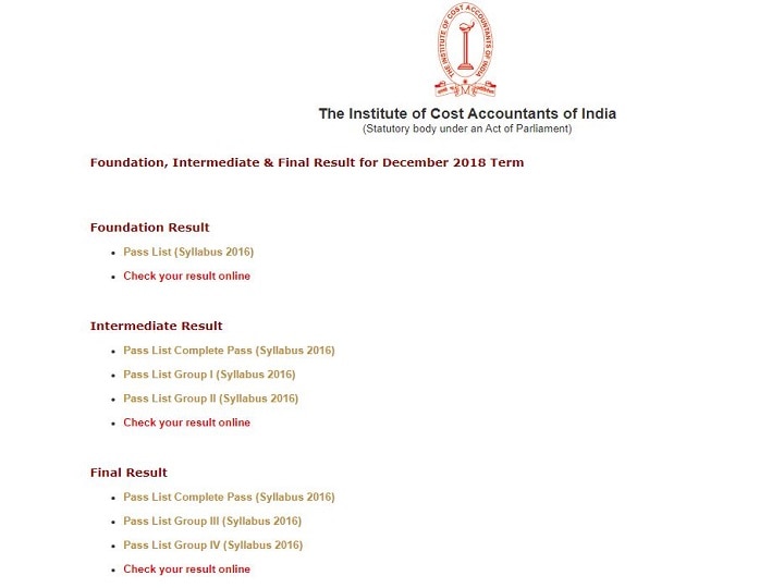 ICMAI CMA December 2018 term exam result DECLARED at examicmai.org, check direct link here ICMAI CMA December 2018 term exam result DECLARED, Check Direct Link Here