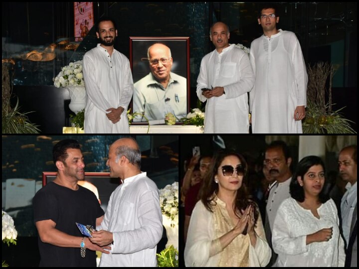 Salman Khan, Madhuri, Tabu & other Bollywood celebs attend Raj Kumar Barjatya's prayer meet Salman Khan, Madhuri Dixit & other Bollywood celebs attend Raj Kumar Barjatya's prayer meet