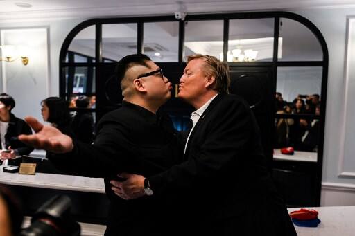 Kim’s doppelganger Howard X arrived in town with Trump impersonator Russell White last week. Howard was questioned reportedly questioned by Hanoi police on Friday and was informed he would be deported back to his place Hong Kong. He was told that his visa was invalid. (Photo by Manan Vatsyayana / AFP)