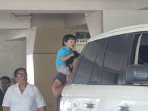 PHOTOS: Baby Taimur Ali Khan enjoys his usual piggyback ride with daddy Saif Ali Khan