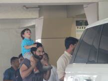 PHOTOS: Baby Taimur Ali Khan enjoys his usual piggyback ride with daddy Saif Ali Khan