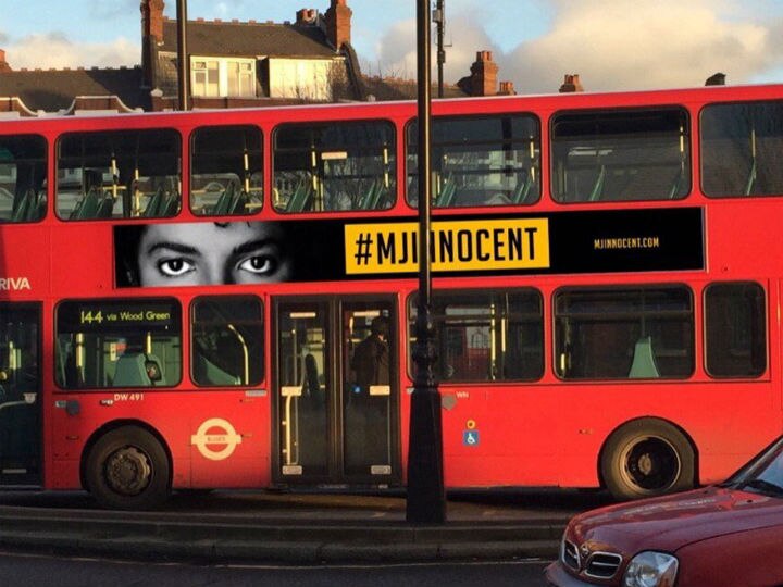 Posters claiming Michael Jackson's innocence on London buses Posters claiming Michael Jackson's innocence on London buses