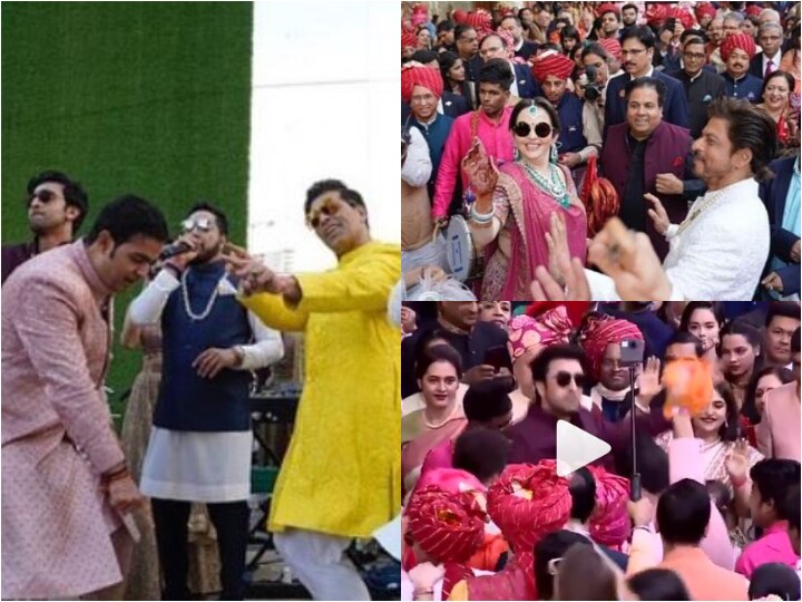 Akash Ambani-Shloka Mehta’s wedding: Ranbir Kapoor, Shah Rukh Khan, Karan Johar dance in Groom’s baraat (VIDEOS) WATCH: Ranbir Kapoor, SRK, Karan Johar do the 'baraati' dance at Akash Ambani-Shloka Mehta’s wedding