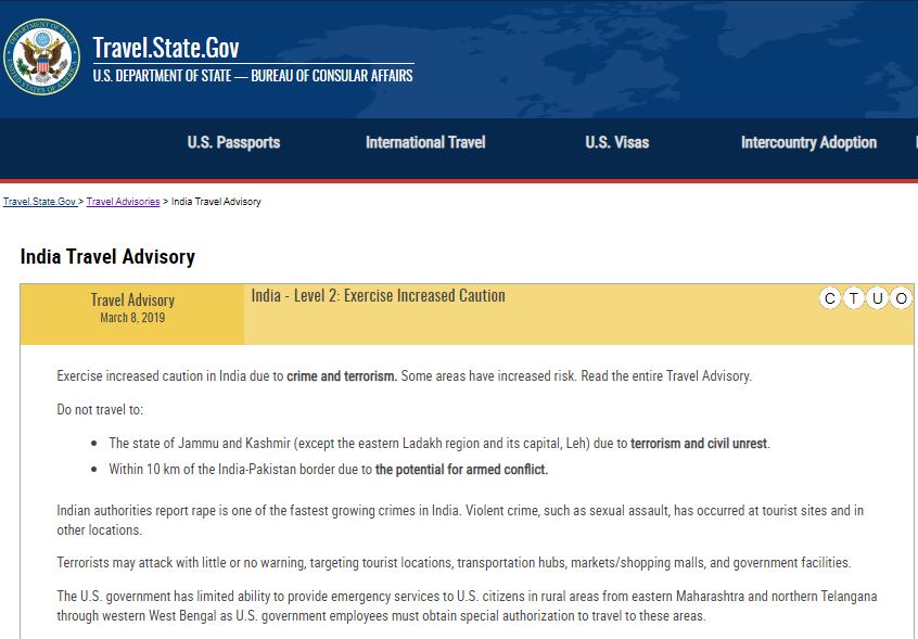 US issues travel advisory for its citizens, asks not to visit Kashmir due to heightened terrorism risk