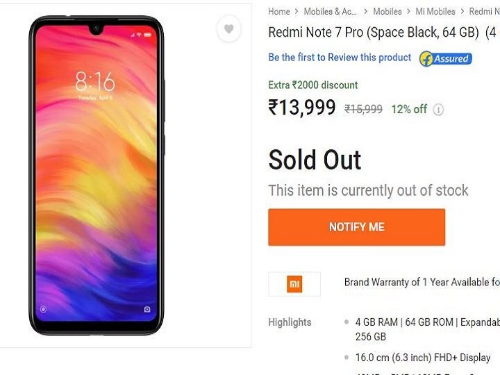 Redmi Note 7 Pro in India runs 'Out of Stock' within seconds in its first sale, fans miffed! Redmi Note 7 Pro in India runs 'Out of Stock' within seconds of its first sale, fans miffed!