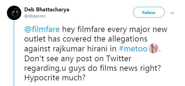 #MeToo: Twitterati slam Filmfare for nominating Rajkumar Hirani post sexual harassment allegations against him