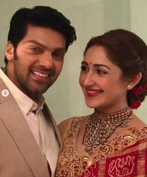 Sayyeshaa and Arya can be seen beaming with joy in this photo.