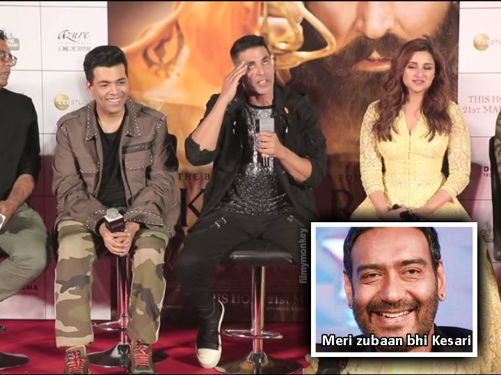 Kesari: Akshay Kumar's reaction is hilarious when the film is compared with Ajay Devgn's tobacco Ad Kesari: Akshay Kumar's reaction is hilarious when his film is compared with Ajay Devgn's tobacco Ad