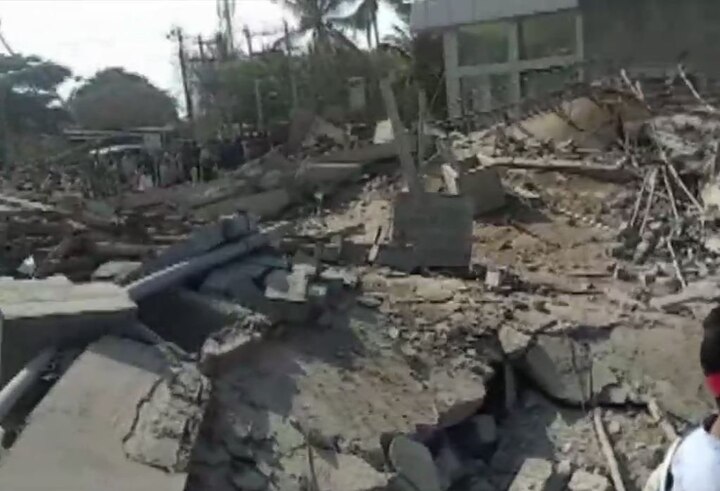 Dozens of people were believed to be trapped when a multi-storey building under construction collapsed in Dharwad in Karnataka. (ANI)