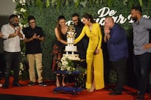 IN PICS: Birthday boy Ajay Devgn cuts a huge cake with leading ladies Tabu and Rakul Preet at \'De De Pyaar De\' trailer launch!