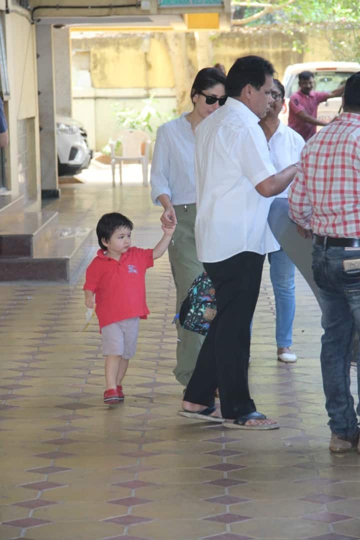Like a dutiful mommy, Kareena dropped her son to his playschool. 
