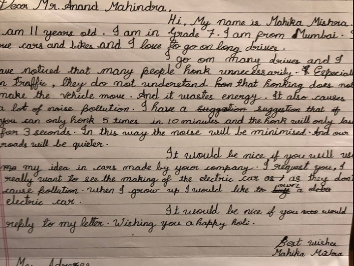 11-year-old advises Anand Mahindra to cut noise pollution 11-year-old advises Anand Mahindra to cut noise pollution