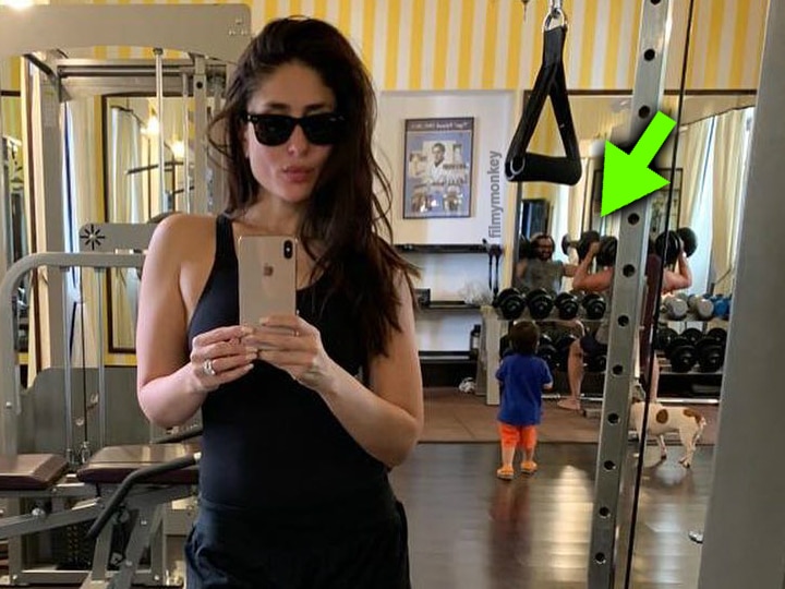Taimur Ali Khan joins mom Kareena Kapoor and dad Saif in the gym and the picture is going viral! Viral PIC: Taimur Ali Khan spotted in mom Kareena Kapoor's gym selfie while dad Saif works out beside him!