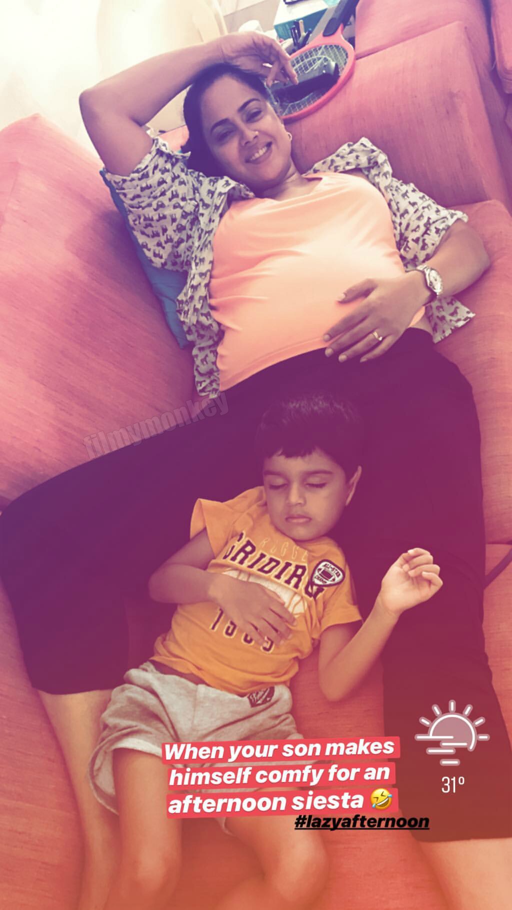 Pregnant Sameera Reddy's son Hans Varde's afternoon siesta with mommy on couch is just too cute!