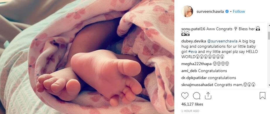 Surveen Chawla shares FIRST PIC of her newborn baby girl Eva along with a CUTE caption