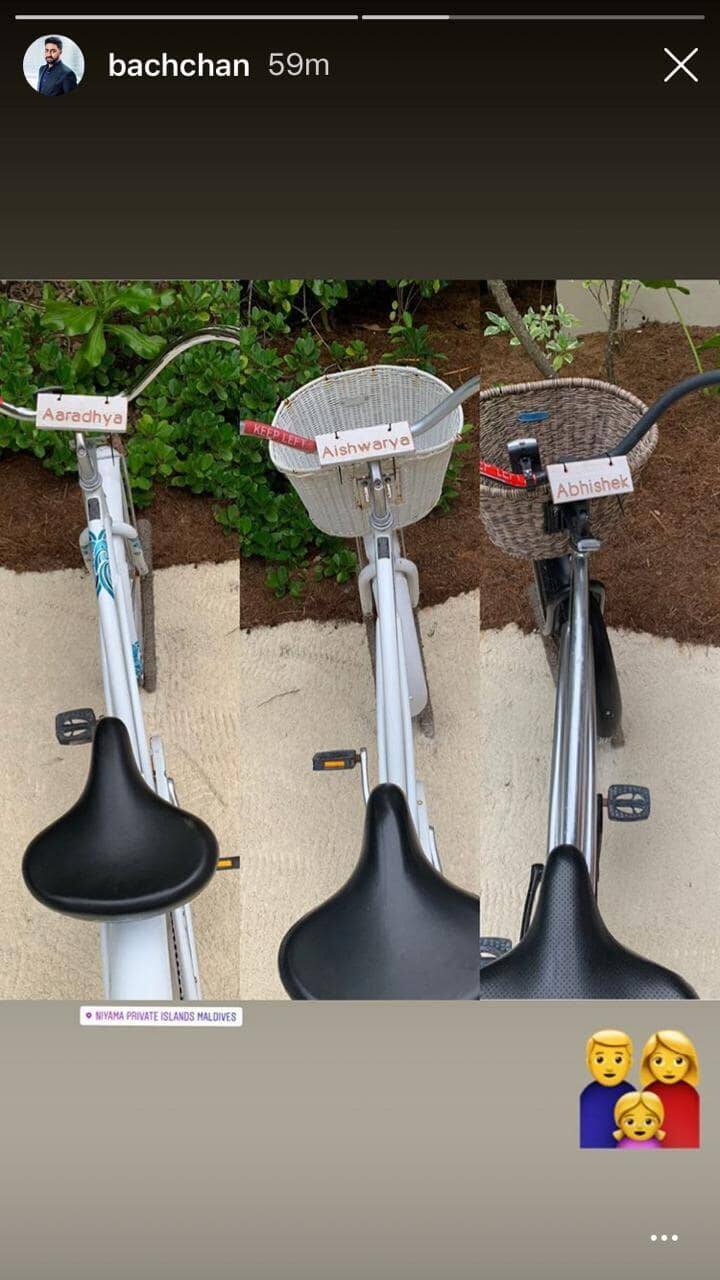 Abhishek, Aishwarya & Aaradhya also got customised bicycles to ride in Maldives and the ‘Bunty Aur Babli’ actor shared a photo of the same on his Instagram story.