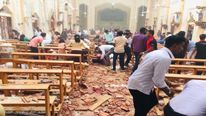Images on social media showed the inside the St. Sebastian church with a shattered ceiling and blood on the pews.