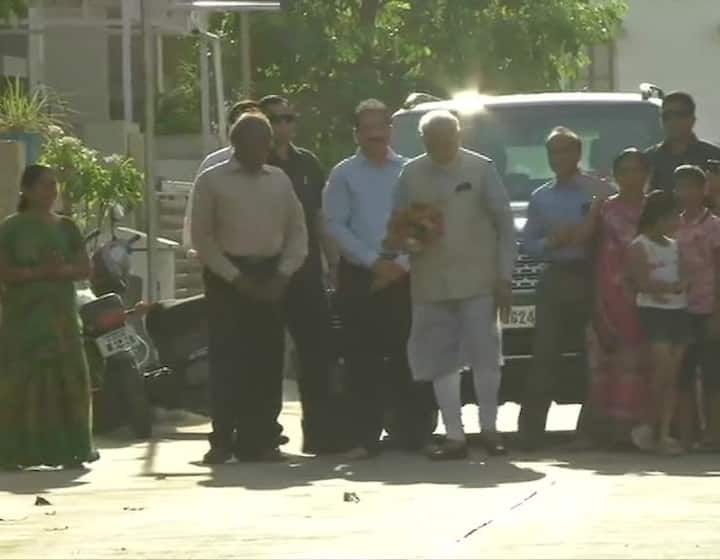 PM Modi on Tuesday went to his mother’s house in Gandhinagar (All images: ANI)